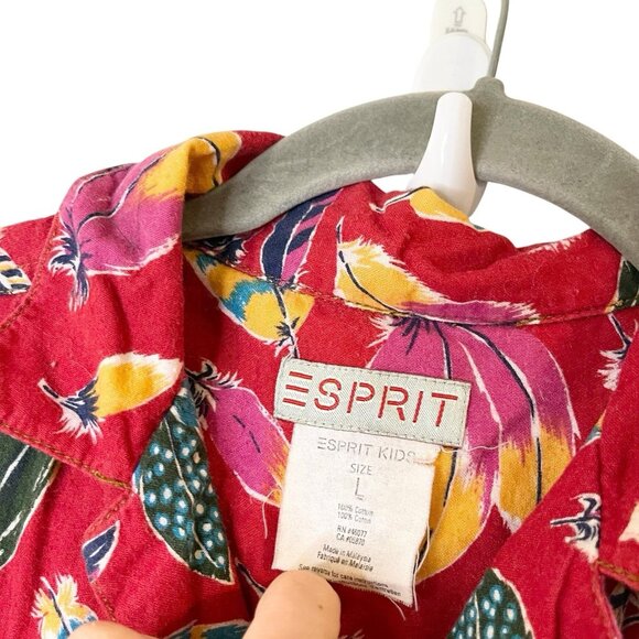 Vintage 90s ESPRIT Kids Feather Print Southwestern Shirt Dress Red Button Front‎ - Picture 7 of 7